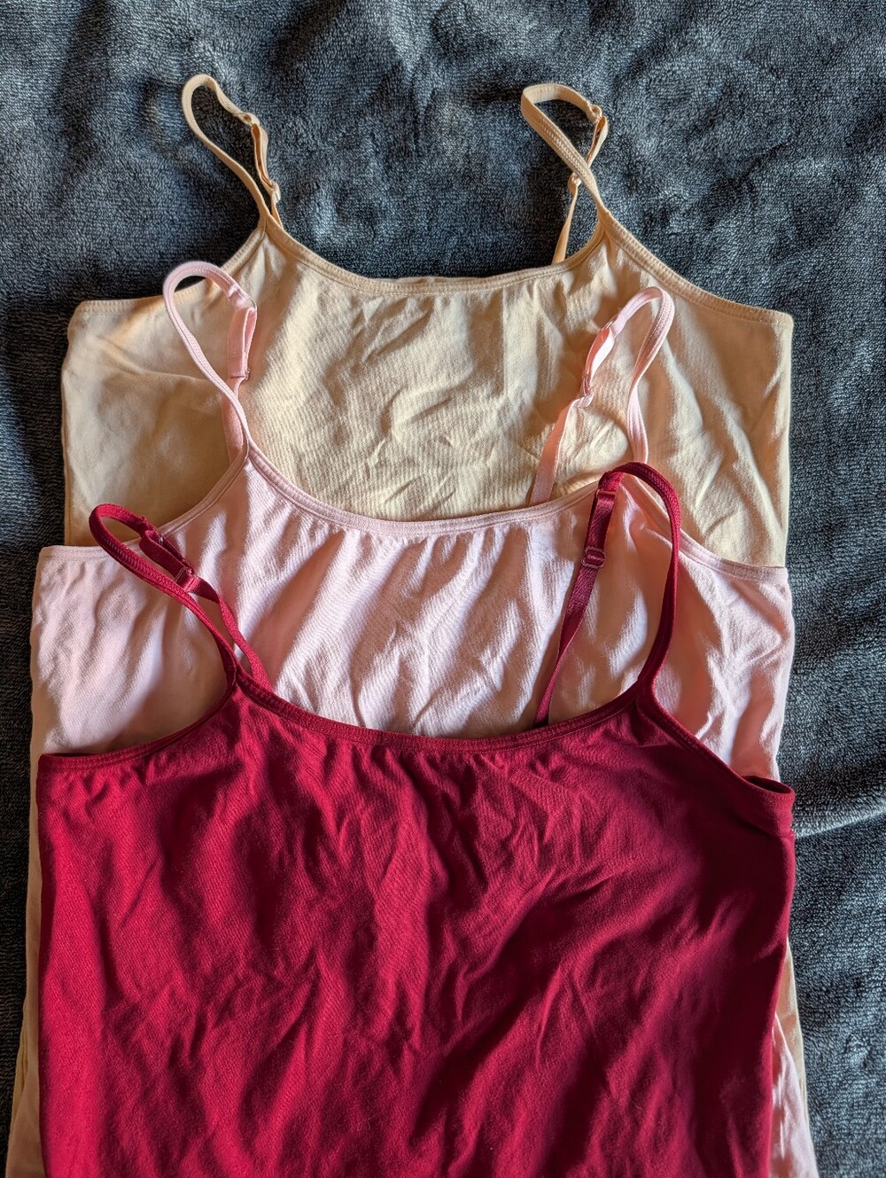 LOT of 3 Built-In Shelf Bra Cami Tank Tops Cotton Stretch Size L Burgundy Nude